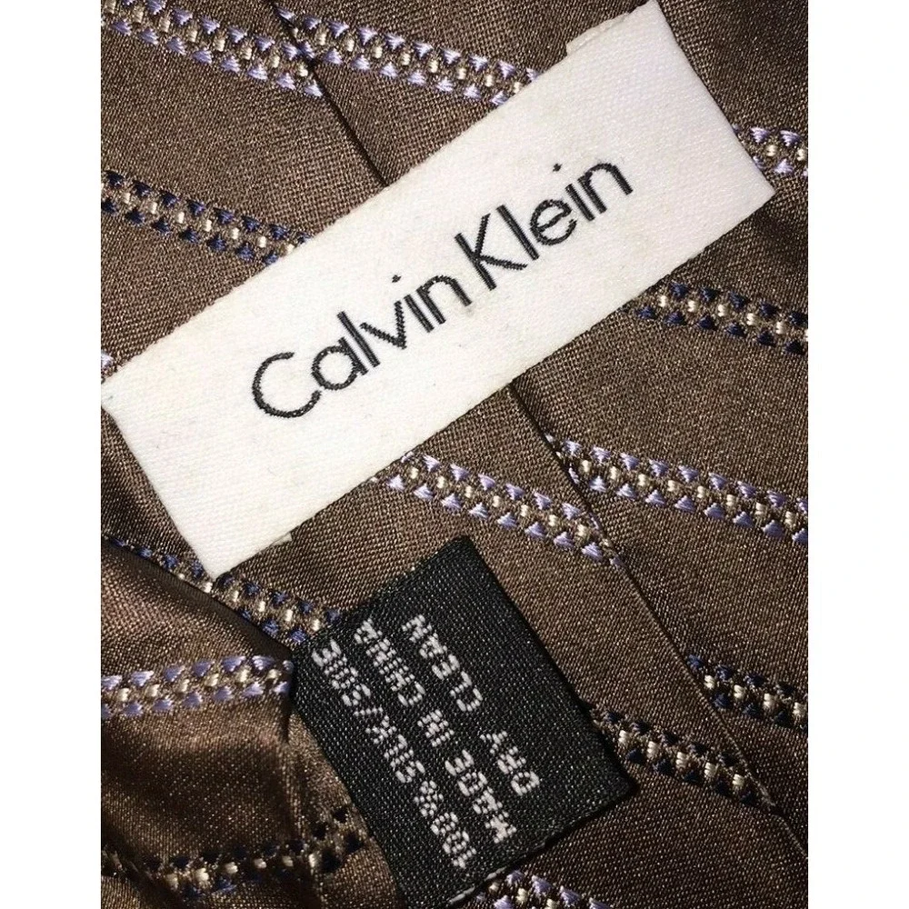 NOS Calvin Klein Brown Striped Silk‎ Neck Tie 58